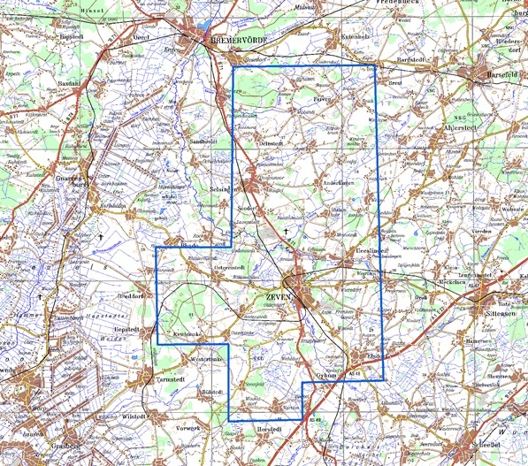 Befliegungsgebiet für SkyTEM-Untersuchungen bei Zeven