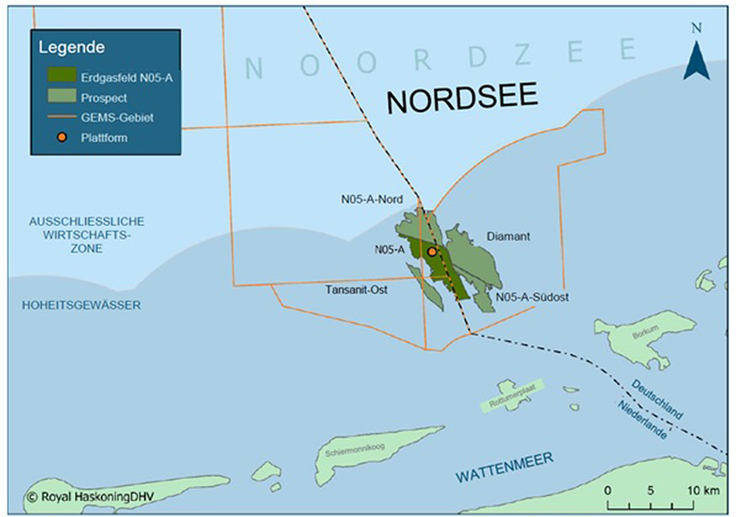 Lagesplan, Erdgasfelder, Nordsee