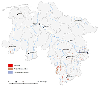 Verbreitung der Pelosole in Niedersachsen