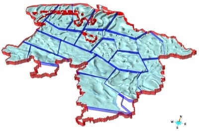 Zechsteinhorizonte und Salzstrukturen im Modell TUNB3D-NI mit Kachelung (dunkelblau)