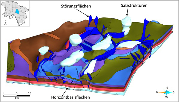 Ausschnitt, Kachel Verden, 3D-Modell TUNB3D-NI, Horizontbasisflächen, Störungsflächen, Salzstrukturen