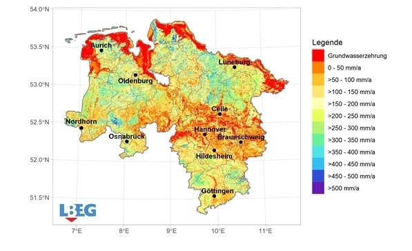 Grundwasserneubildung, aktuelle Vergleichsperiode, 1991-2020