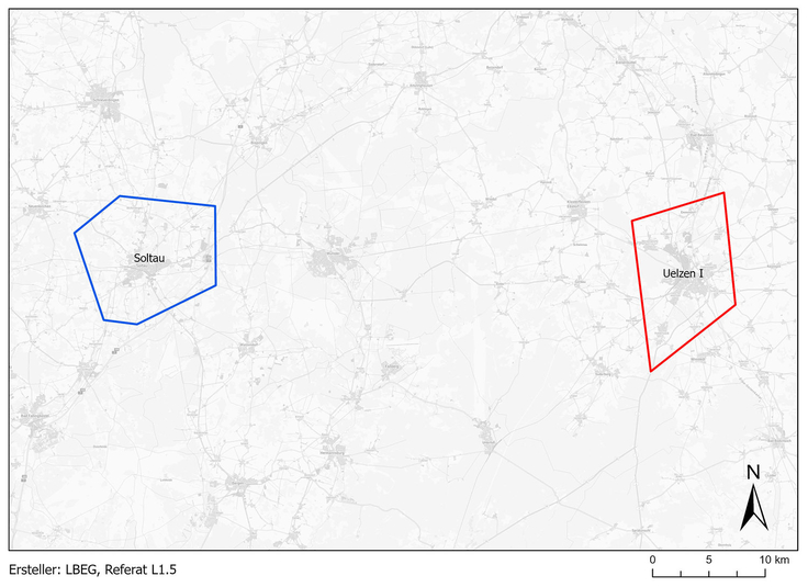 Das LBEG teilt die Erlaubnisfelder Soltau (links) und Uelzen I (rechts) zur Aufsuchung von Erdwärme den jeweiligen Stadtwerken zu.