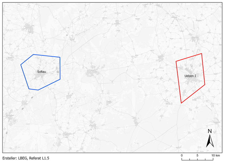 Das LBEG teilt die Erlaubnisfelder Soltau (links) und Uelzen I (rechts) zur Aufsuchung von Erdwärme den jeweiligen Stadtwerken zu.