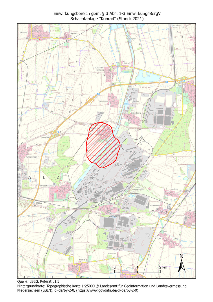 Der Einwirkungsbereich umfasst Teile des Geländes der Salzgitter-AG und der Stichkanals Salzgitter sowie die Ortschaft Salzgitter-Bleckenstedt.