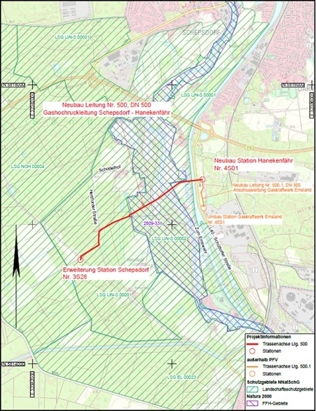 Die Leitung soll auf dem Gebiet der Stadt Lingen über rund 2,3 Kilometer vom Bereich Hanekenfähr zur Station Schepsdorf verlaufen.