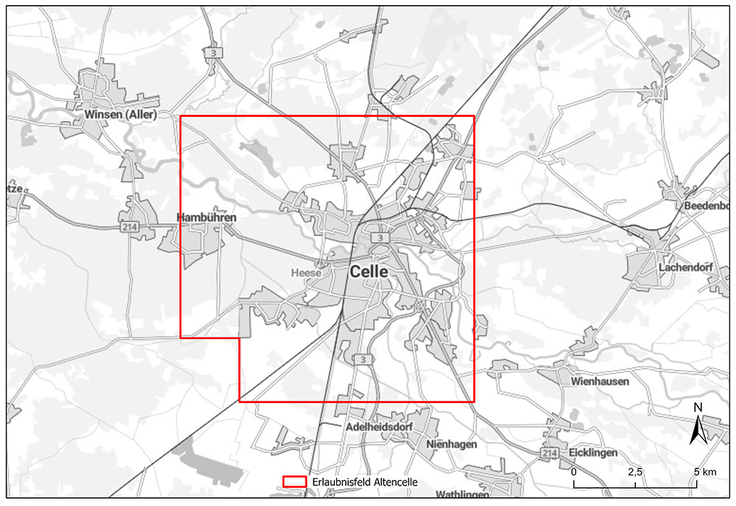 Das Erlaubnisfeld Altencelle erstreckt sich auf einer nahezu quadratischen, gut 133 Quadratkilometer großen Fläche rund um Celle.