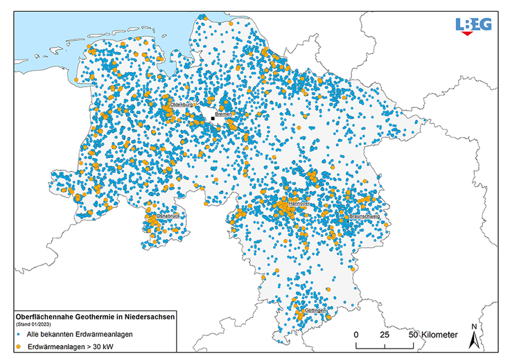 Gerade in den Ballungszentren finden sich viele leistungsstarke Erdwärmeanlagen.