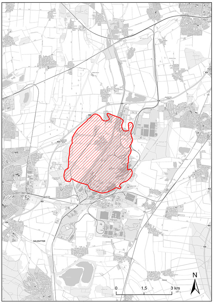 Der Einwirkungsbereich für besondere Anlagen umfasst Teile des Geländes der Salzgitter-AG und des Stichkanals Salzgitter.