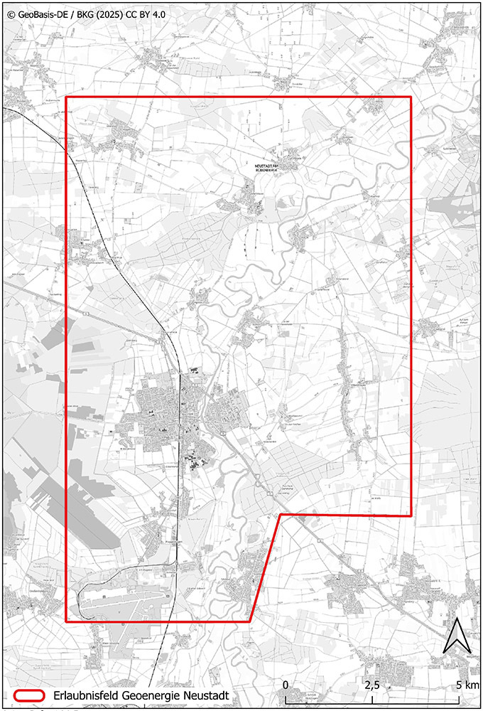 Das Erlaubnisfeld „Geoenergie Neustadt“ erstreckt sich vom Flughafen Wunstorf im Südwesten bis nach Welze im Nordosten.