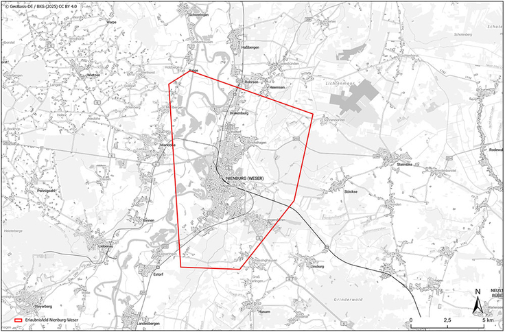 Das Erlaubnisfeld „Nienburg-Weser“ erstreckt sich rund um die Kreisstadt.