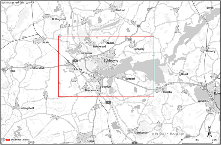Das Erlaubnisfeld „Schleswig“ erstreckt sich rund um die Kreisstadt.