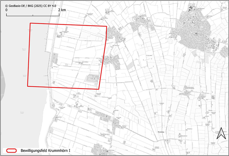 Die Karte zeigt das Bewilligungsfeld Krummhörn I.