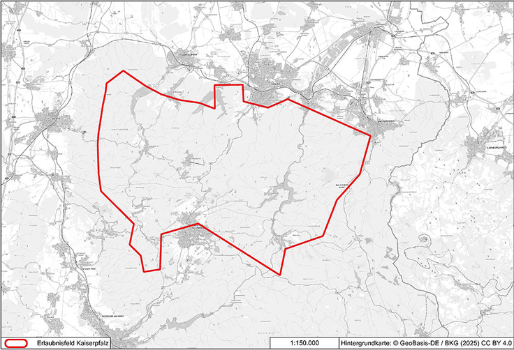 Die Karte zeigt das Erlaubnisfeld „Kaiserpfalz“ im westlichen Harz.
