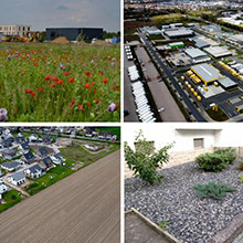 Die Bildkombination zeigt versiegelte und entsiegelte Böden.